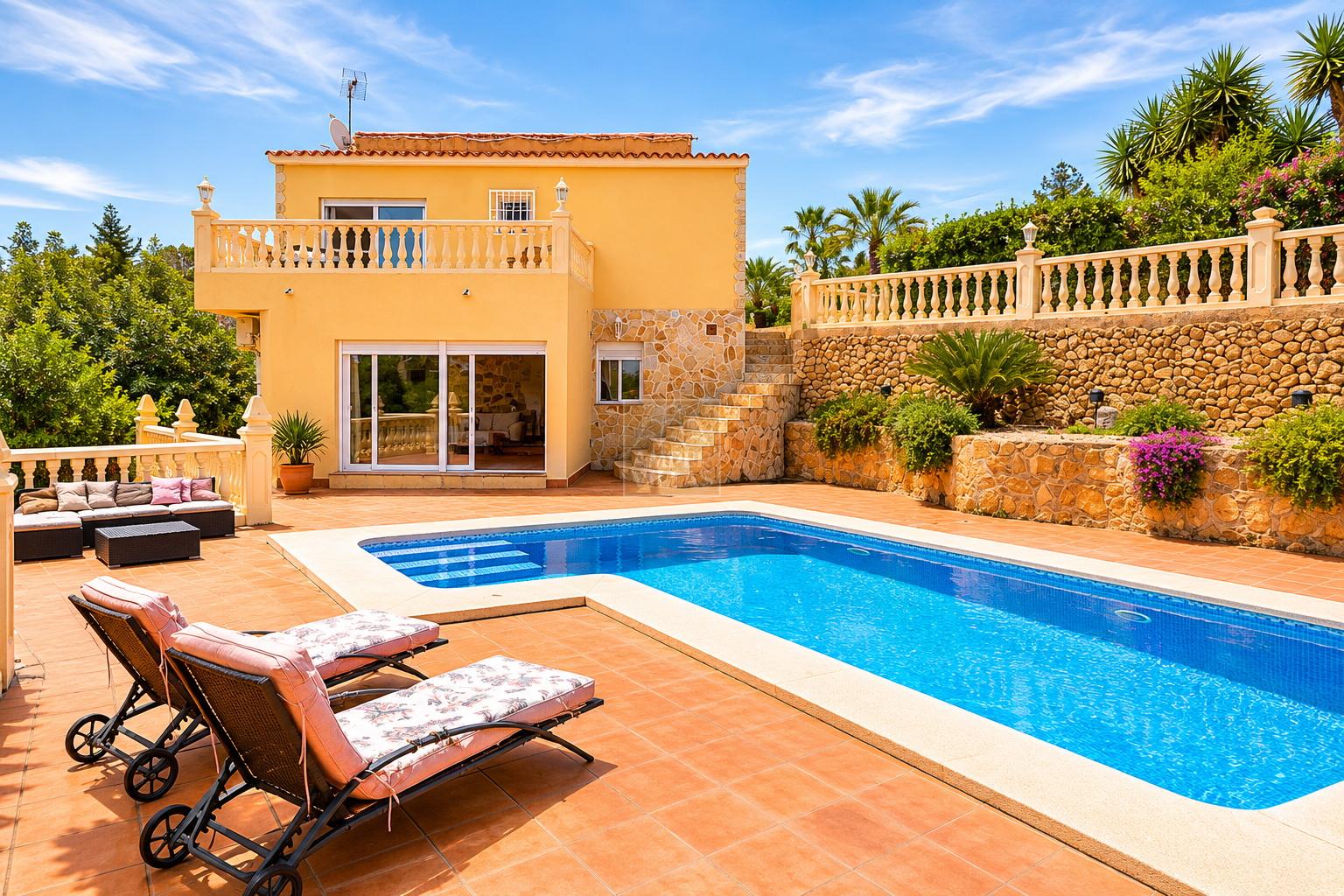 A lovely villa with beautiful terraces and a swimming pool in La Nucia.
